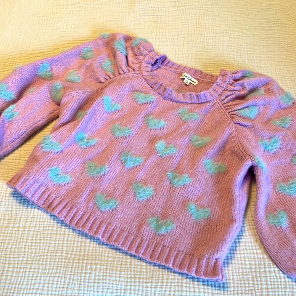 For Love And Lemons Pink and Blue Heart Sweater XL